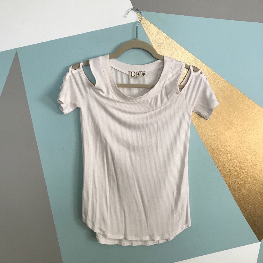 Soft pink open shoulder top